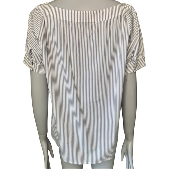 THEORY Poplin Blue & White Striped Scoop Neck Short Sleeve Blouse Size Small - Picture 10 of 16